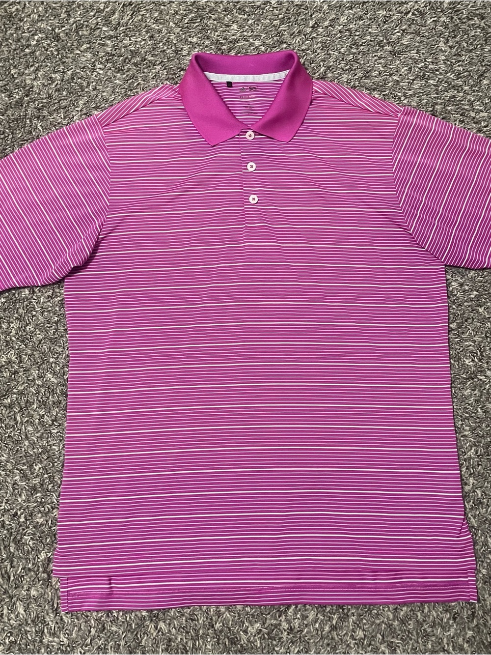 adidas Men's Pink and White Striped Polo
